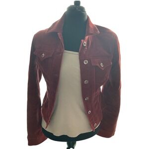 Y2K HOTKISS Red Corduroy Trucker Jacket Women Medium Western Style Button Up